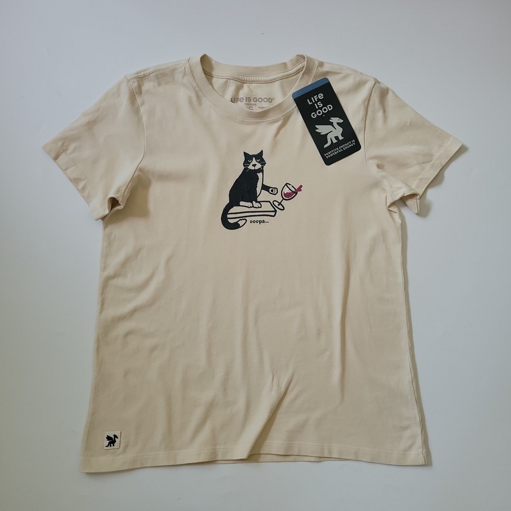Life Is Good Oops Cat Graphic Crusher Tee Small Short Sleeve Crewneck Girlcore - Picture 1 of 9